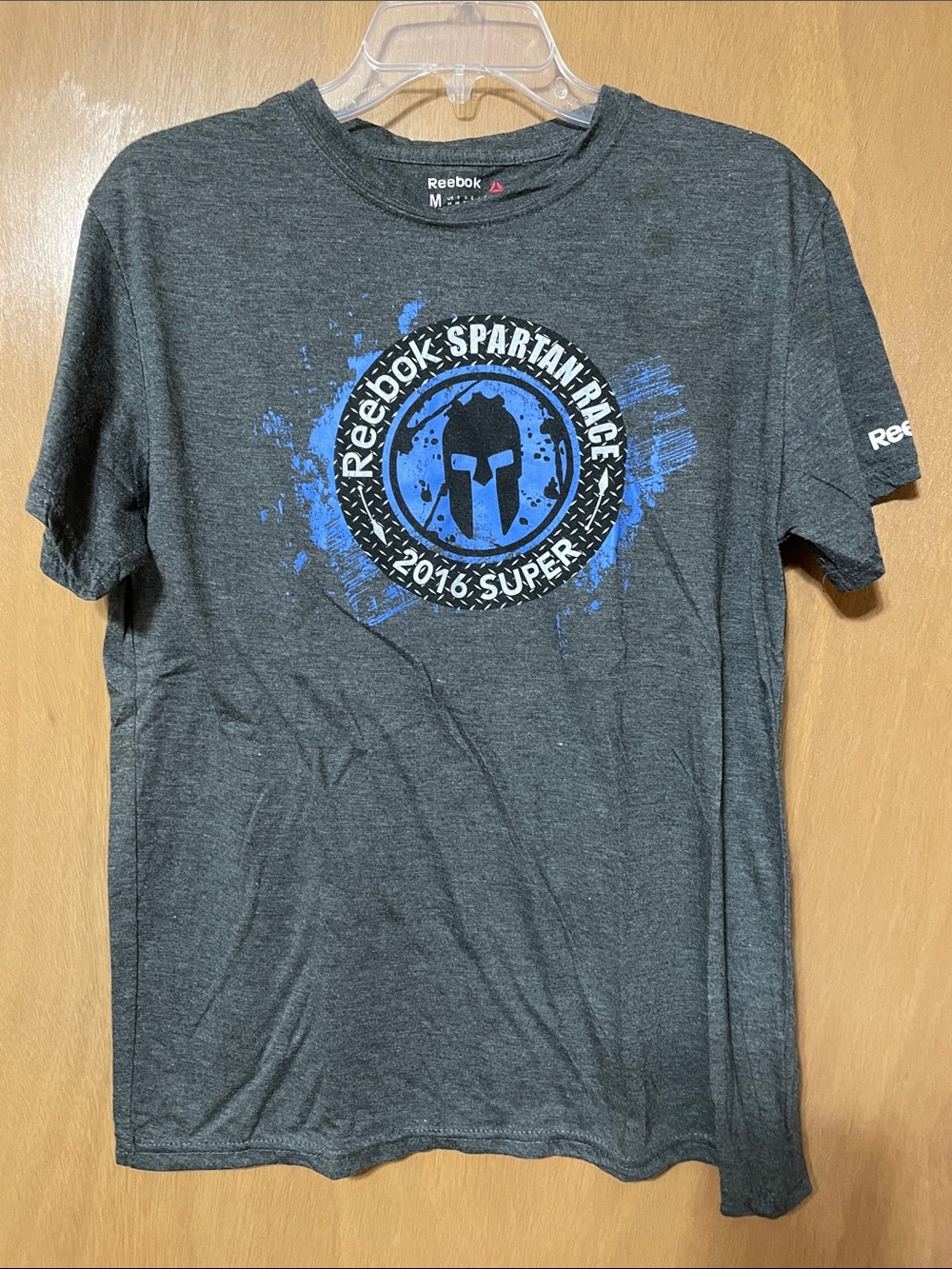 Reebok Men's Charcoal Gray Spartan Race Tee with Blue Graphic